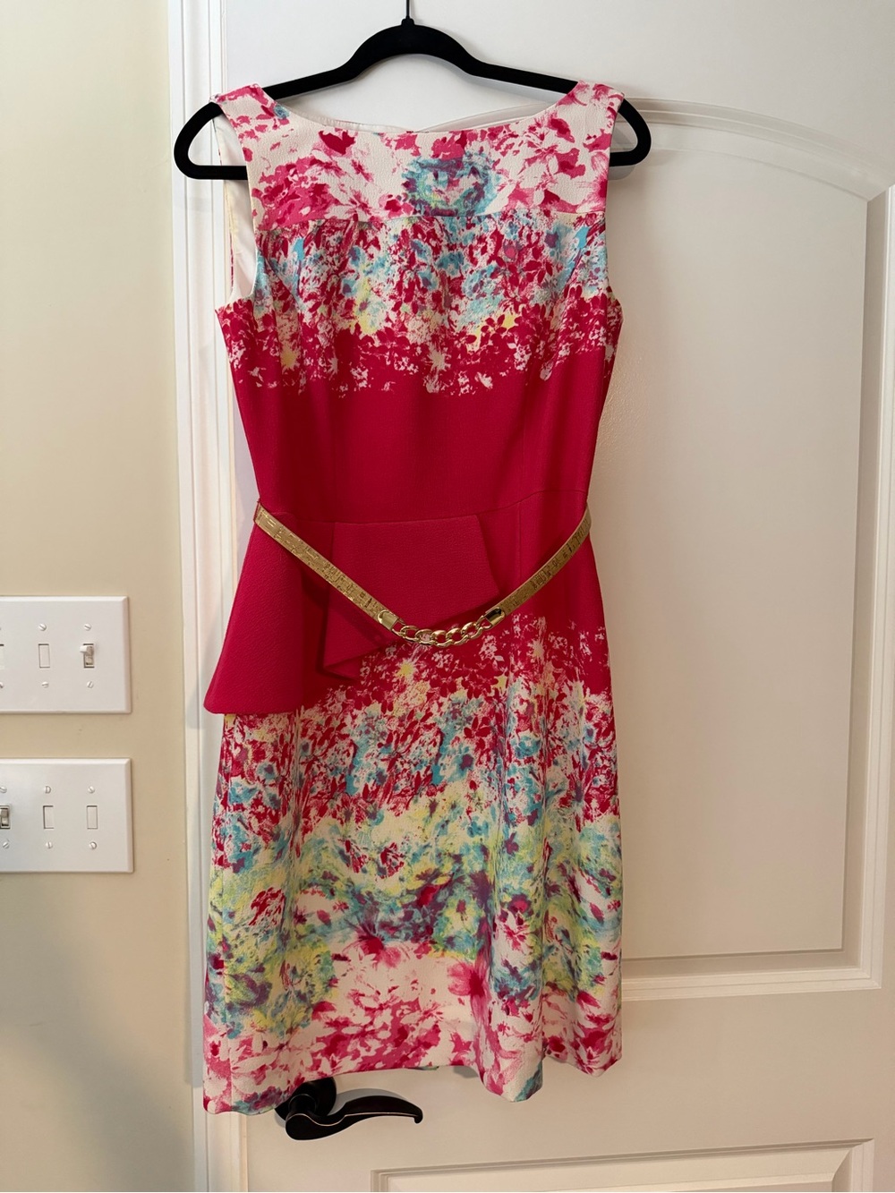 ANTONIO MELANI Fuchsia and Multicolor Floral Midi Dress